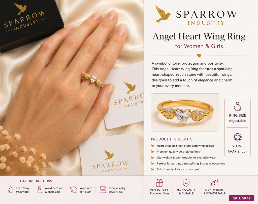 Luxury golden Heart Wing Ring – Gold Plated