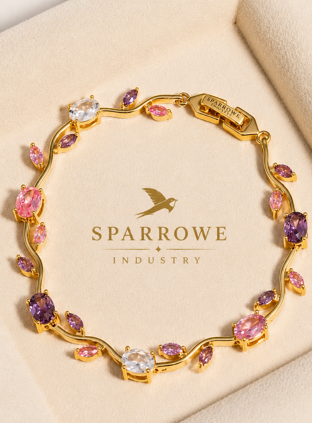 SPARROWE INDUSTRY Luxury Pink Crystal Gold Bracelet