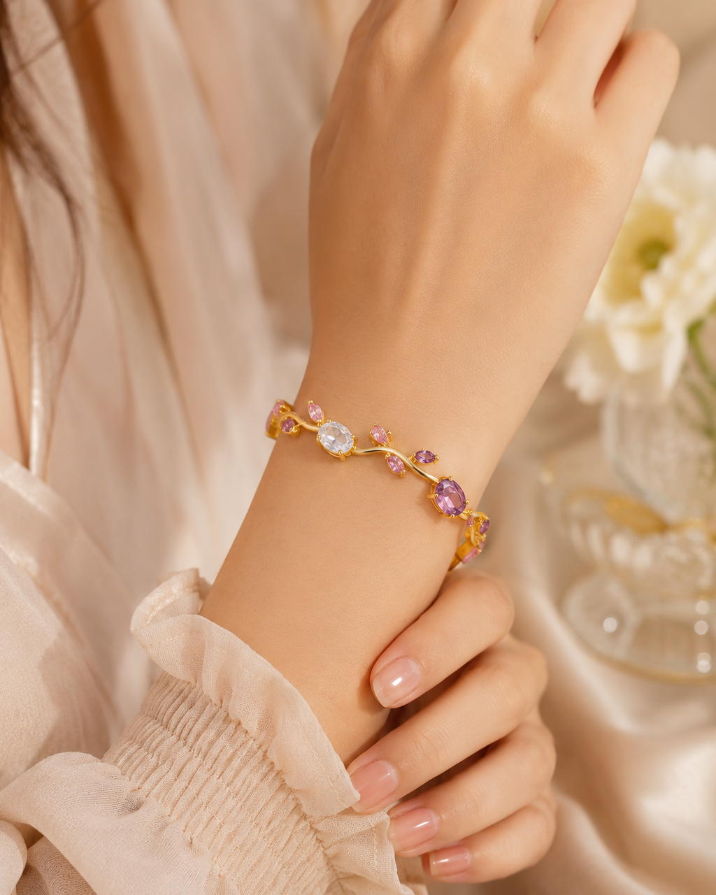 SPARROWE INDUSTRY Luxury Pink Crystal Gold Bracelet