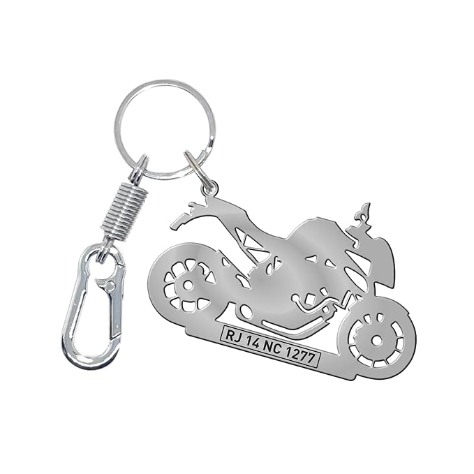 PACK OF 2 Stainless Steel Premium Personalized Black Laser Engraved Keychain Customized with Your Bike/Scooty for a Unique and Stylish Keychain