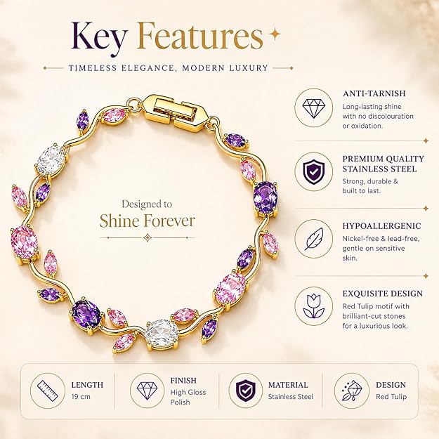 SPARROWE INDUSTRY Luxury Pink Crystal Gold Bracelet